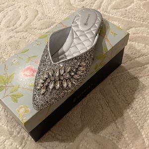 Birdies Swan Flats Jewel silver Sparkle 7 New!